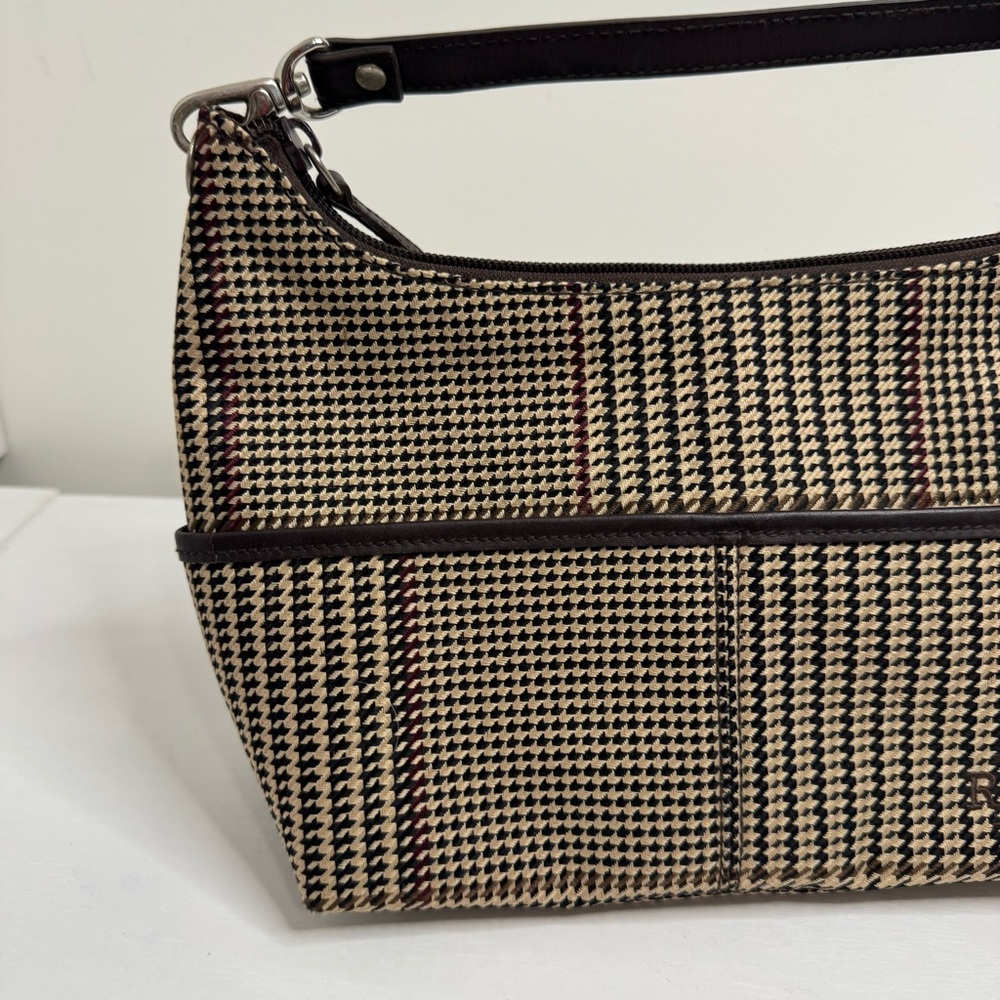Lauren Ralph Lauren Houndstooth Shoulder Bag Brown Tan‎ - Picture 3 of 14